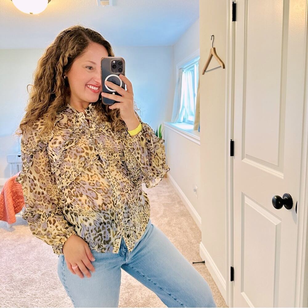 Bardot Cream Purple Leopard Blouse Top XS/S